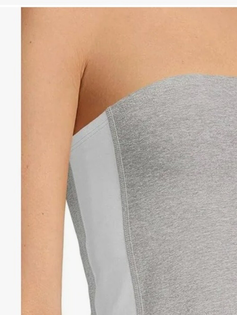 BEYOND YOGA SPACE DYE LINE UP STRAPLESS CROPPED TOP IN SILVER MIST/CLOUD WHITE